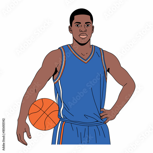 Portrait of Professional Basketball Player Holding Ball at Waist