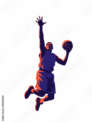 Dynamic Stylized Illustration of Basketball Player Jumping for Layup