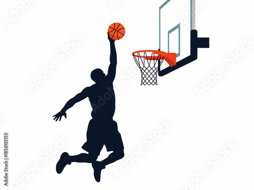 Silhouette of Professional Basketball Player Performing Slam Dunk