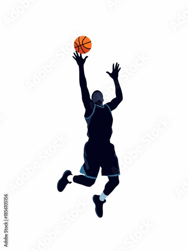 Silhouette of Basketball Player Jumping High for a Shoot