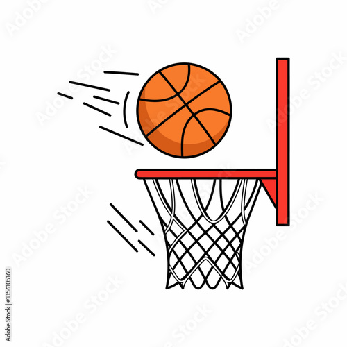 Illustration of Basketball Flying into the Hoop with Speed Lines