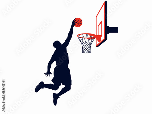Basketball Player Dunking Silhouette with Backboard and Hoop