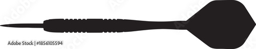 A single black silhouette of a dart with a sharp point and fletching showcasing its for accuracy in dart games and sporting events also transparent background