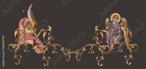 Billede på lærred Vintage Byzantine frame with holy angels