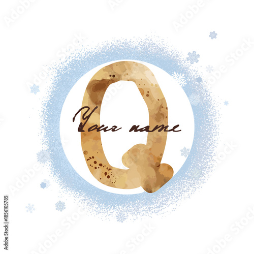 Winter family monogram in pastel colors in kids style. Letter Q on white background