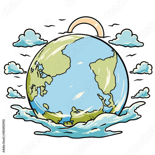 Earth Rising From Ocean Climate Change Illustration