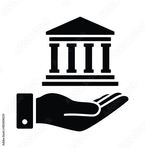 Vector icon of hand holding building with columns