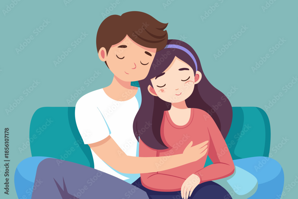 Obraz premium Couple sharing a tender moment on couch