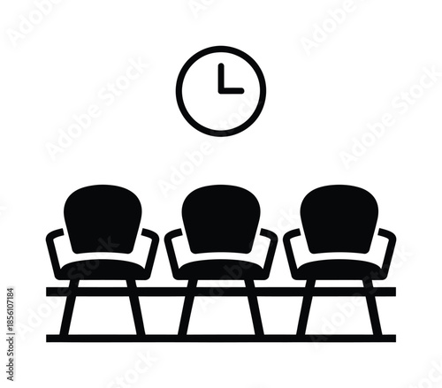 Three seats arranged with clock vector icon above