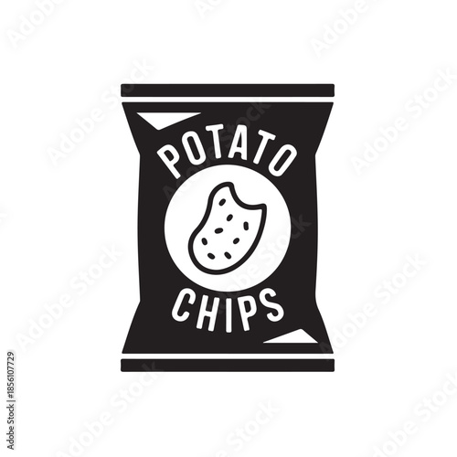 Simple chips packet black silhouette food packaging illustration