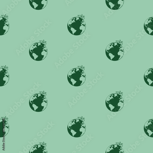 Bike with Wheels in Planet Earth seamless pattern isolated on color background