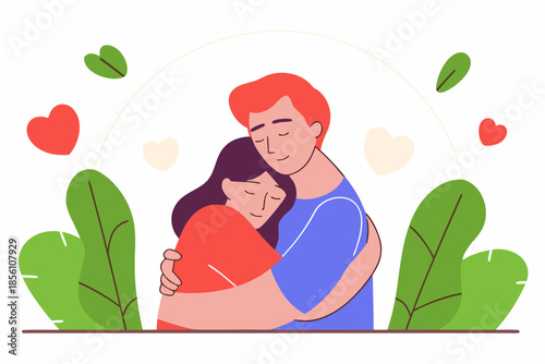 Comforting hug in a serene garden