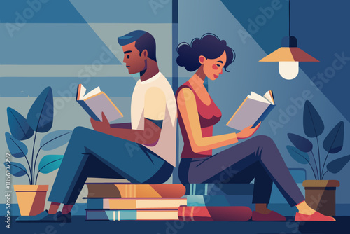 Couple enjoying a quiet reading session