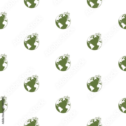 Bike with Wheels in Planet Earth seamless pattern isolated on white background