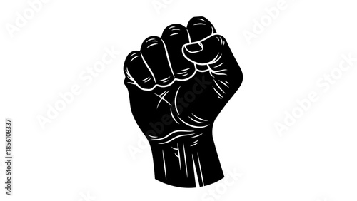 Empowerment and Solidarity: A bold, graphic portrayal of a clenched fist, a powerful emblem of unity, resistance, and the strength found in collective action.