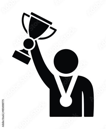 Vector graphic of an athlete holding up a trophy with medal