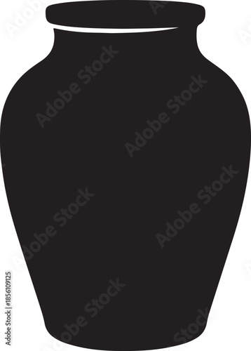 Black silhouette of a classic amphora vase with a wide body and narrow neck on a white background Keywords: amphora