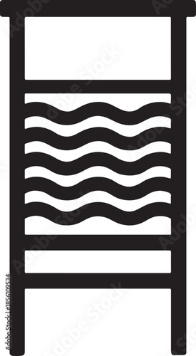 Black and white of a vintage washboard with wavy lines representing water for laundry tasks Keywords: washboard