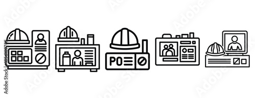production environment outline icons collection with multiple styles.