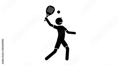 Padel Tennis Action: A dynamic illustration depicts a person in the midst of a padel tennis rally, racket raised to strike the ball with precision. 