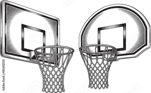 Hand drawn style Basketball hoop silhouette set isolated on transparent background