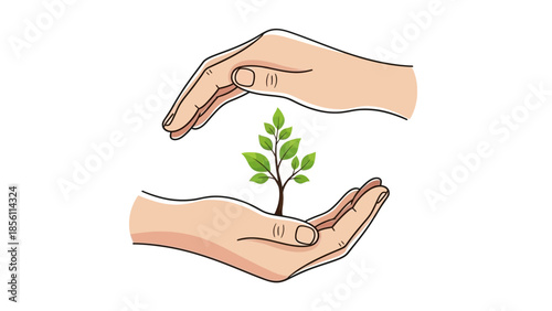Hands Holding Small Green Plant.