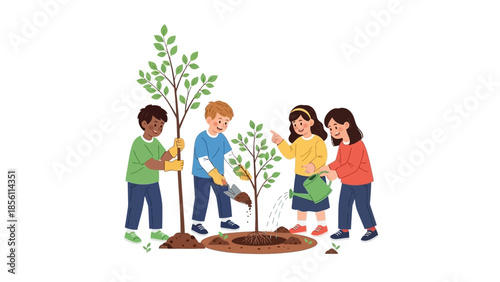 Children Planting Trees Together.