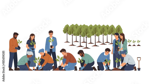 Group of People Planting Trees Together.