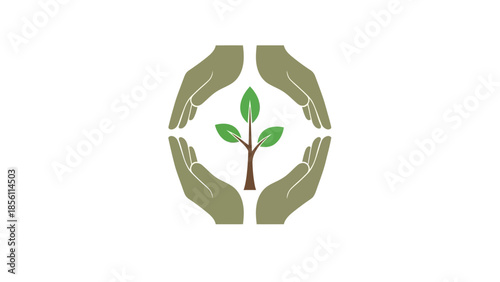 Hands Protecting Small Green Plant Icon.