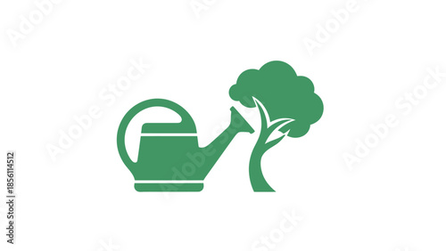 Watering Can and Tree Silhouette Icon.