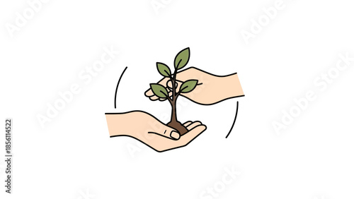 Hands Holding Small Green Plant.