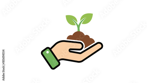 Hand holding small green plant seedling.