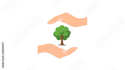 Hands Protecting a Small Green Tree.