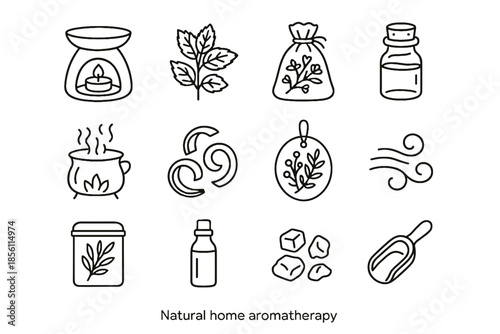Icon aromatherapy peppermint icons curls herb aroma vector warming vial natural oil