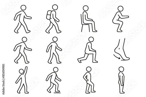 Walking brisk cue ankle shoulder mobility icons jump vector healthy swing icon