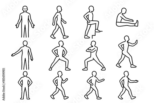 Icons healthy spine icon posture stretch balanced side movement mobility ankle vector