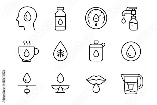 Hydration jug refill icons levels clean vector water cue mindful icon minimal