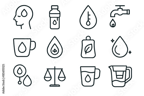 Cue vector minimal hydration levels mindful water icon mindfulness flow eco