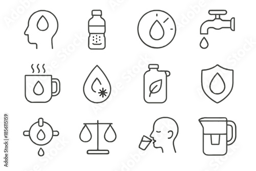 Balanced mindful cue icon hydration vector measurement cup minimal gauge flow