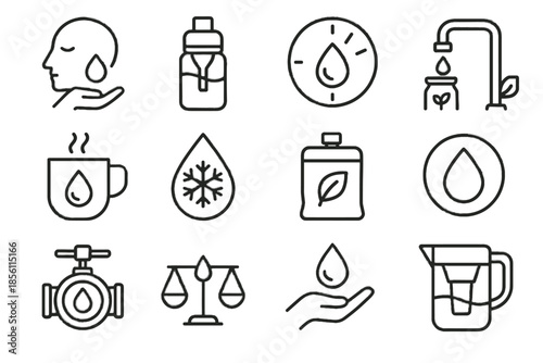 Water icon vector mindful flow icons regulator clean refill bottle minimal indicator
