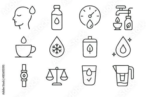 Icons water morning vector emblem cue pouch cup refill icon jug mindful