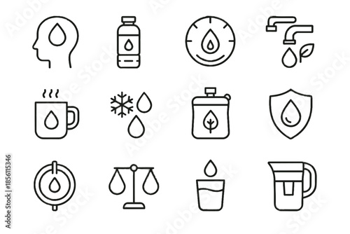Morning pouch regulator icon measurement hydration emblem vector flow icons water mindful