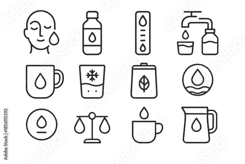 Eco levels minimal water cup tap mindful balanced icon vector hydration chilled