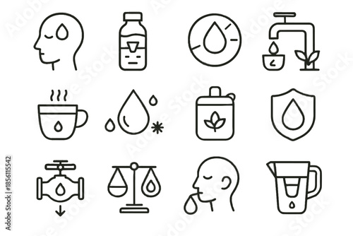 Vector droplet water icon filtered cup icons reusable eco chilled hydration mindfulness