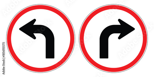 A no left and no right turn red circle road signs without slash vector, clear traffic symbols for road safety, driving instructions, navigation, and highway signage illustration.