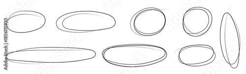 Hand drawn red circle and oval doodles vector set on white background. Perfect for message note mark design element presentations infographics flowchart.