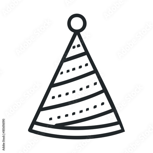 Simple graphic depicting a celebratory party hat adorned with stripes and dots, perfect for conveying festive moods and special occasion themes in various projects