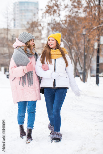Obraz na płótnie Winter portrait of two young girlfriends