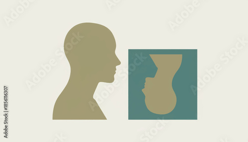 Optical illusion and human perception vector illustration. Flat design silhouette of two faces or a vase. Abstract duality concept