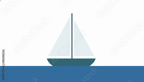 Minimalist sailboat vector illustration. Flat design nautical icon on water. Simple graphic for travel and leisure concept